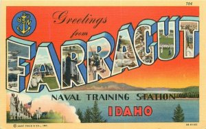 1940s Farragut Naval Training Station Idaho Military Large Letter WW2 Postcard