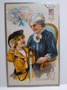 Decoration Day Postcard Nash Series 3 Patriotic Child In Uniform Grandmother  