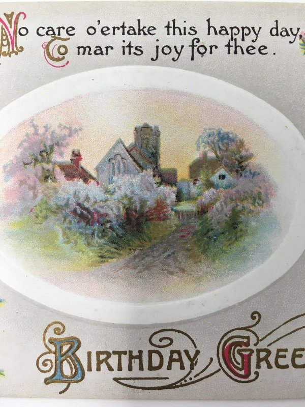 John Winsch Birthday Greetings Postcard Embossed Cottage