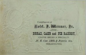 1870's Embossed Robt. D. Menner Jr. Bakery George Washington Rev. War Eagle &O