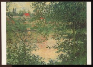 View through trees on the Island of La Grande Jatte. Claude Monet. Postcard