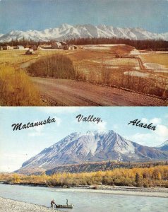 Alaska AK  MATANUSKA VALLEY~Farms & RIVER~Fishermen & Boat  *2* Chrome Postcards