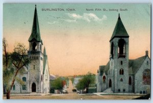 Burlington Iowa IA Postcard North Fifth Street Looking South Scene 1909 Vintage