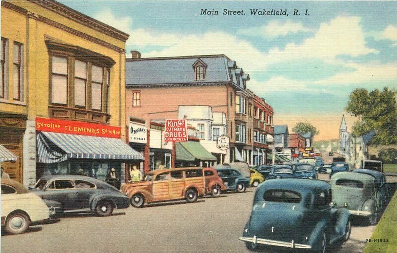 Rhode Island  Wakefield Main Street automobiles Narraganset Postcard 2257