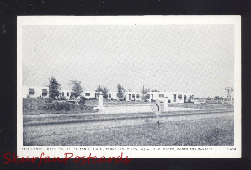 VINITA OKLAHOMA ROUTE 66 RANCH MOTEL VINTAGE B&W ADVERTISING POSTCARD