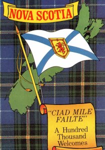 CONTINENTAL SIZE POSTCARD A HUNDRED THOUSAND WELCOMES NOVA SCOTIA FLAG 1977