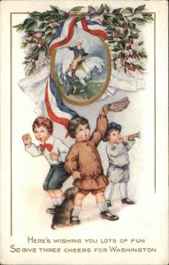 Whitney George Washington's Birthday Children Patriotic Vintage Postcard