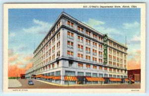 AKRON, Ohio OH ~ Street Scene O'NEIL'S DEPARTMENT STORE c1940s Linen Postcard