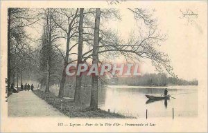 'Old Postcard Lyon Park Tete d''Or Lake Promenade and Fishing Fisherman'