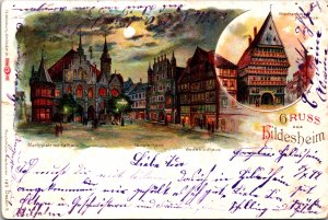 Germany Gruss Aus Hildesheim Marktplatz Mit Rathaus Templerhaus Litho C018