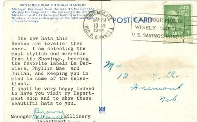 Skyline from Chicago Harbor, Illinois, 1947 used Postcard