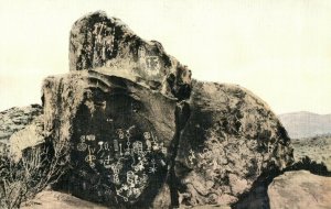 c. 1910 Indian Stone Writing Boulder City Nevada Hand Colored Postcard F91 