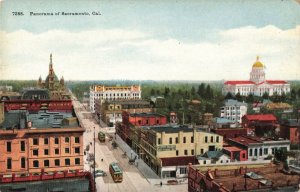 c.1907-15 Trolley Cars Panorama Sacramento Ca. Hand Colored Postcard 2T6-393