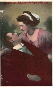Vintage Postcard I Know That Somebody Wants You Lovers Couple Sweet Moments