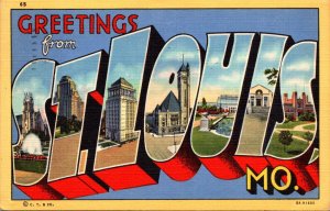 Missouri Greetings From St Louis Large Letter Linen 1951 Curteich