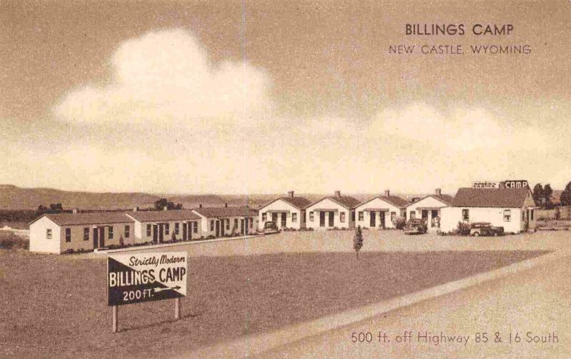 Billings Camp Motel Highway 85 16 Newcastle Wyoming sepia postcard