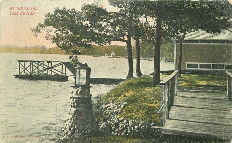 At the Island 1908 Lake Bullagh Wisconsin Postcard Kropp 12427