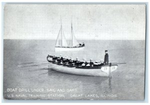 c1910's Boat Drill Under Sail And Oars US Naval Training Great Lakes IL Postcard