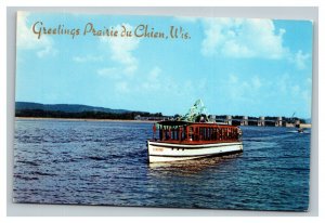 Vintage 1950's Postcard Greetings Prairie du Chien Wisconsin - Sightseeing Boat