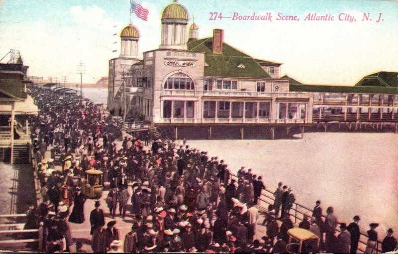 New Jersey Atlantic City Boardwalk Scene 1910