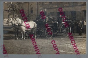 Cherokee IOWA RPPC c1910 FIRE DEPARTMENT Firemen WAGON Station MEN POSING IA