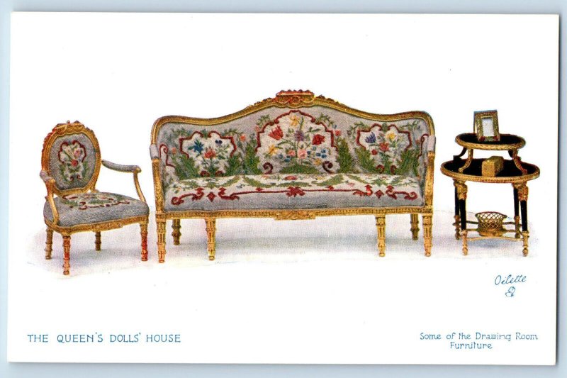 Londonderry Postcard Queen's Doll House Furniture c1910 Oilette Tuck Art