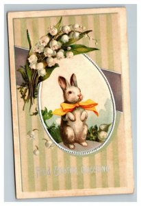 Vintage 1909 International Art Easter Postcard Cute Bunny in Yellow Bow