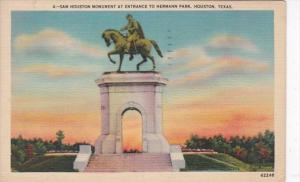 Texas Houston Sam Houston Monument At Entrance To Hermann Park 1942