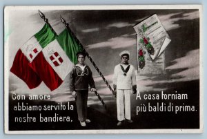 Italy Postcard RPPC Photo Soldiers With Flags WWI c1910's Unposted Antique