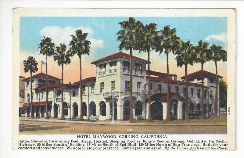 Est 1930s  USA Picture Postcard - Hotel Maywood, Corning CA (AF126)