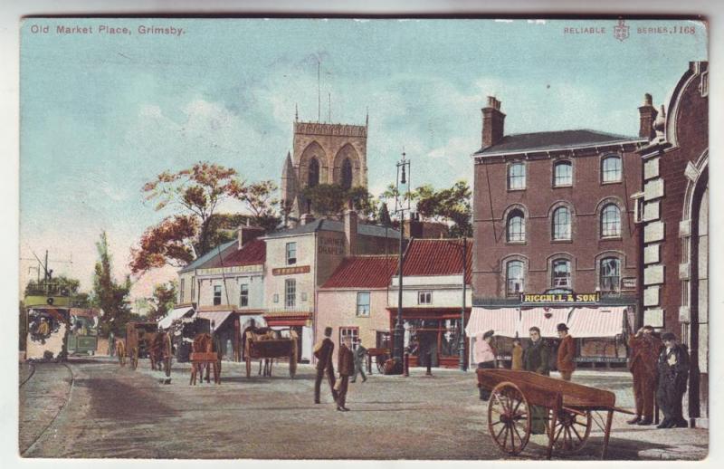 P144 JLs old postcard old market pl. grimsby great britain