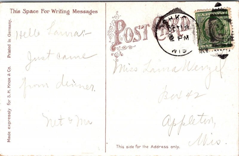 Excursion Boat Leaving Main Street Dock, Oshkosh WI Vintage Postcard D12