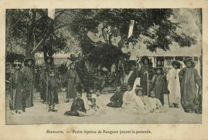 burma, RANGOON, Young Native Lepers playing Pastoral (1920s) Postcard