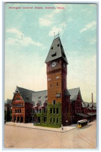 1910 Michigan Central Clock Tower Street Depot Detroit Michigan Vintage Postcard