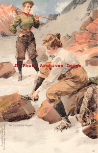 Unknown Artist, M Seeger No 167, Women Hiking on Ice, Climbing Mountain