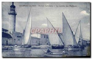 Old Postcard Lighthouse Le Grau du Roi The re-entry of fishermen boats