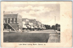 c1900s Clarion, IA Downtown North Lake Street Litho Photo Postcard Main St A84