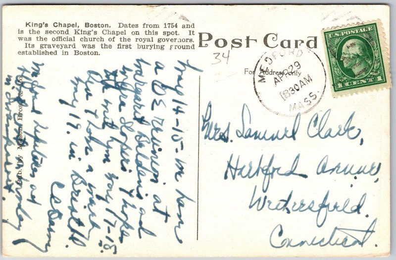 1955 Kings Chapel Boston Massachusetts MA Mainroad & Building Posted Postcard