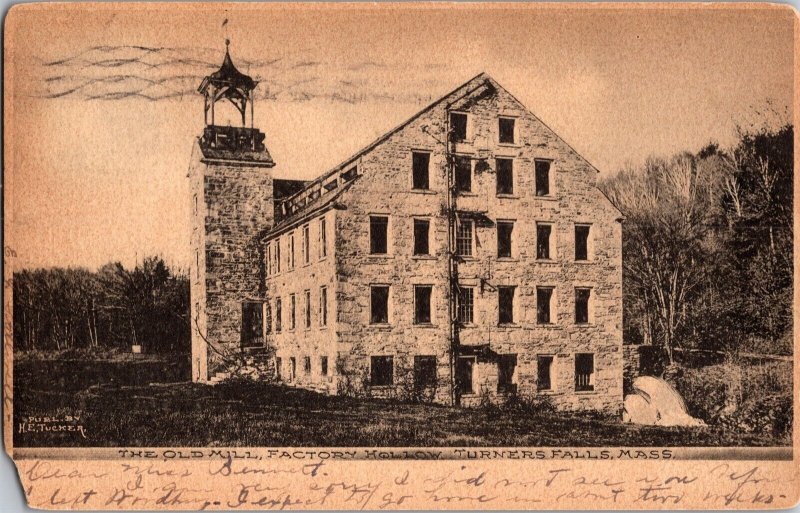 The Old Mill, Factory Hollow, Turners Falls MA Undivided Back Vtg Postcard J75 