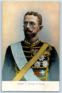 Sweden Postcard Gustaf V King of Sweden in Eyeglasses c1910 Antique Unposted