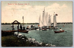 K51/ Buckeye Lake Park Ohio Postcard c1910 Boat Landing Sailboat 24