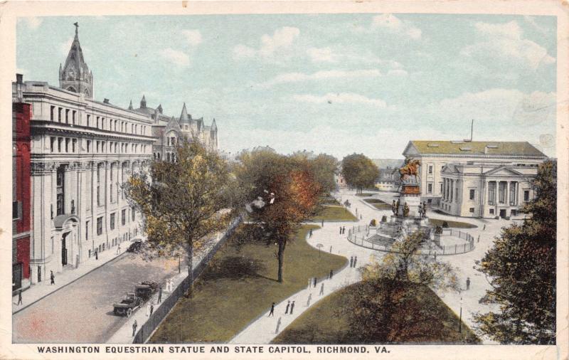 RICHMOND VIRGINIA WASHINGTON EQUESTRIAN STATUE~STATE CAPITOL POSTCARD 1910s