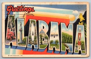 Large Letter Greetings From  Alabama 1940 Postcard