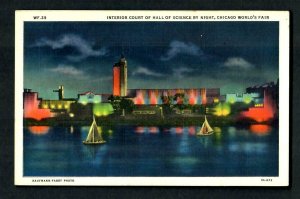 #48b Chicago Worlds Fair 1933 Interior Court of Hall at Night Unused Linen