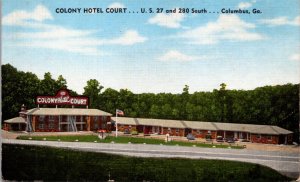 Linen Postcard Colony Hotel Court U.S. 27 and 280 South in Columbus, Georgia