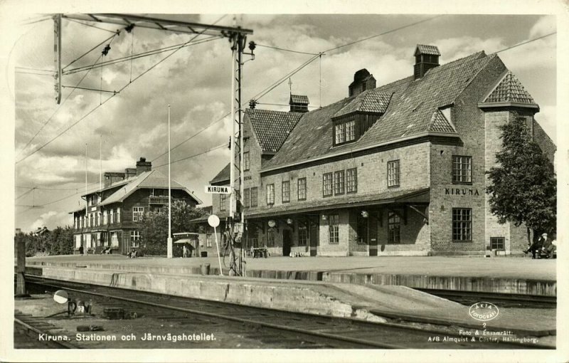 sweden, KIRUNA, Railway Station, Hotel (1952) RPPC Postcard