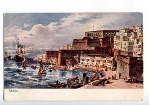 214128 MALTA Valetta port & ships Vintage postcard