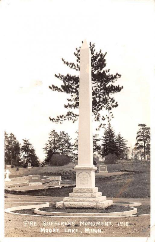 Moose Lake Minnesota Fire Sufferers Monument Real Photo Antique Postcard K103432