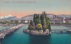 Switzerland Geneve Ile J J Rousseau et le Mont Blanc
