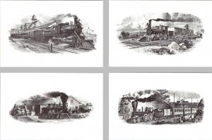 4~Postcard Set ARTIST'S American Bank Note TRAINS Railroad~Locomotive~Railroad